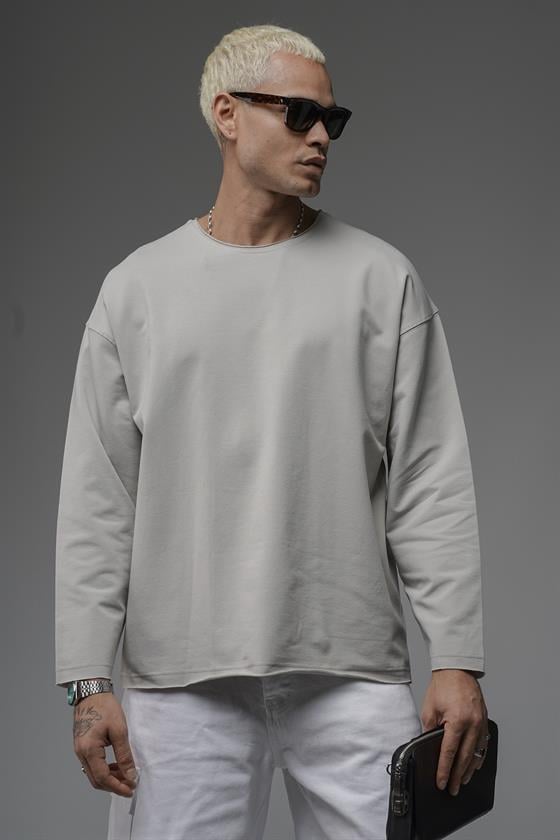 Pis Yaka Oversize Kalıp Düz Sweatshirt