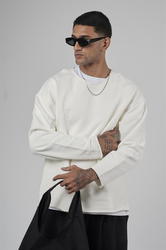 Pis Yaka Oversize Kesim Erkek Düz Sweatshirt