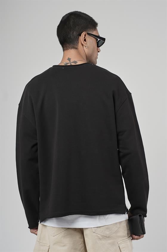 Pis Yaka Oversize Kesim Erkek Düz Sweatshirt