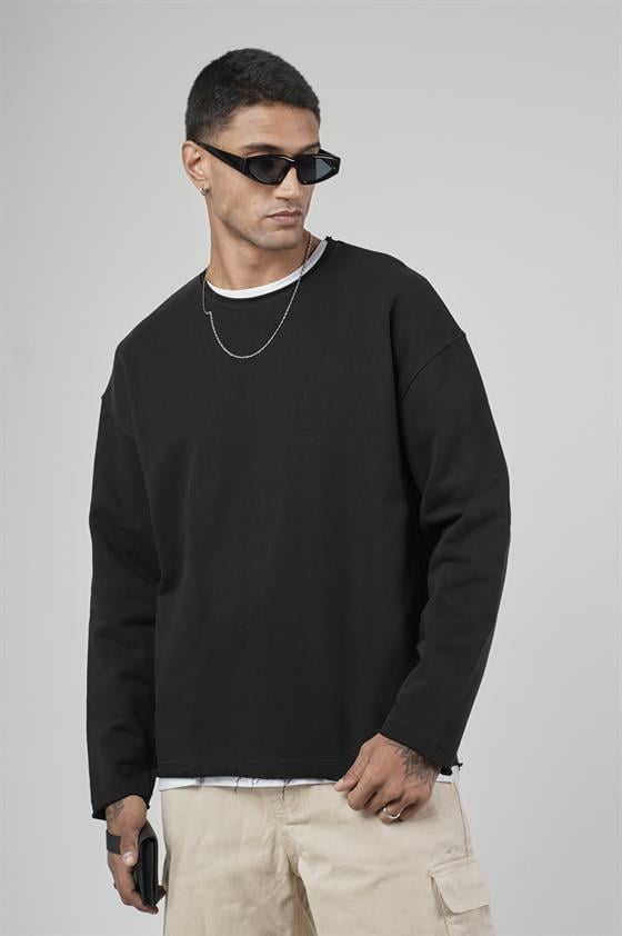 Pis Yaka Oversize Kesim Erkek Düz Sweatshirt