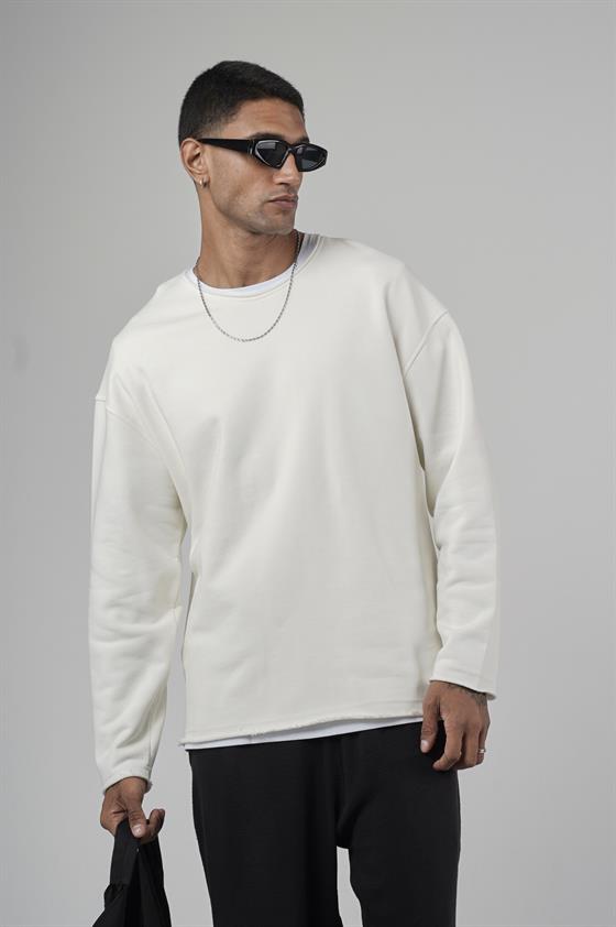 Pis Yaka Oversize Kesim Erkek Düz Sweatshirt