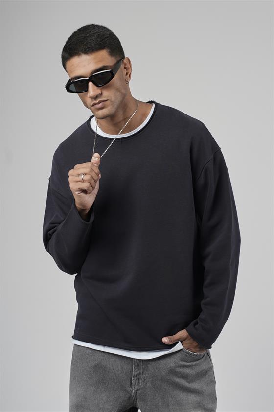 Pis Yaka Oversize Kesim Erkek Düz Sweatshirt