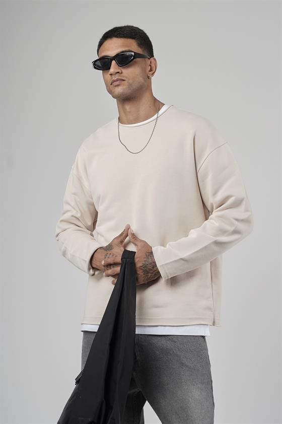 Pis Yaka Oversize Kesim Erkek Düz Sweatshirt