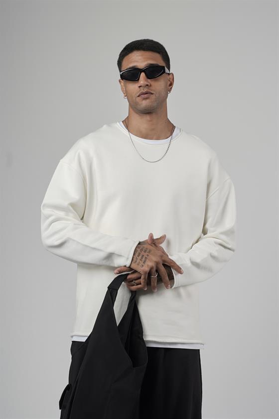 Pis Yaka Oversize Kesim Erkek Düz Sweatshirt
