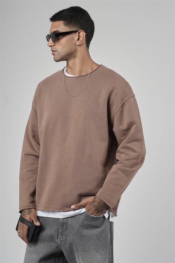 Pis Yaka Oversize Kesim Erkek Düz Sweatshirt