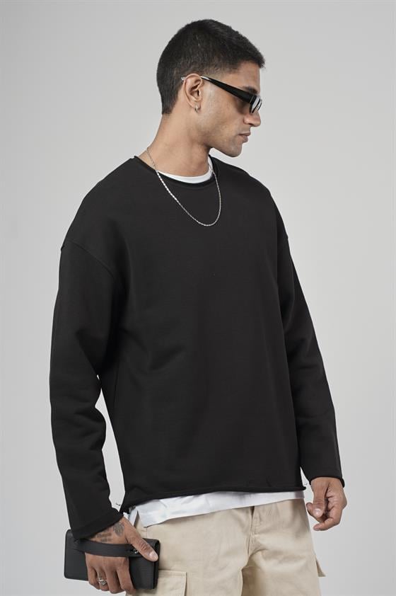 Pis Yaka Oversize Kesim Erkek Düz Sweatshirt