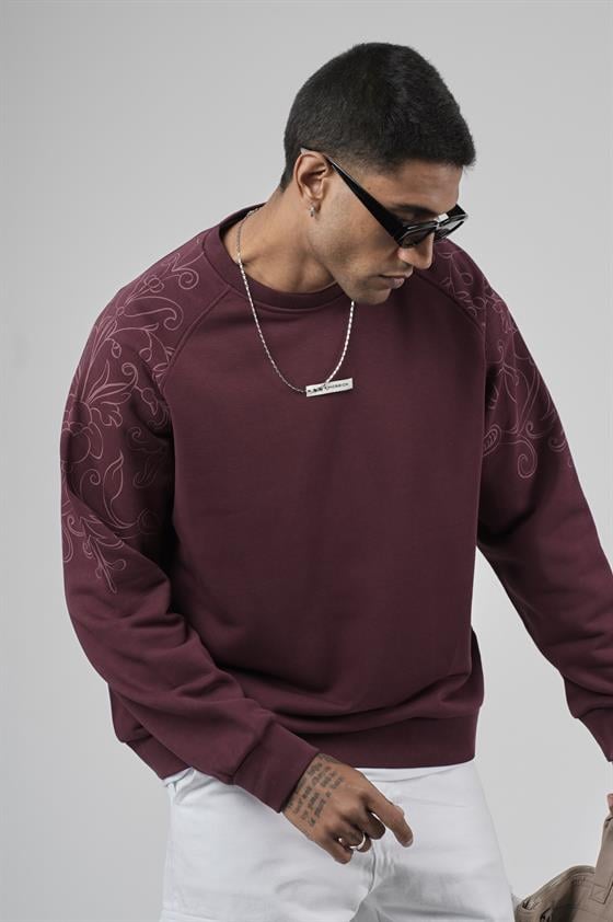 Reglan Kol Omuzları Baskılı Oversize Kesim Erkek Sweatshirt