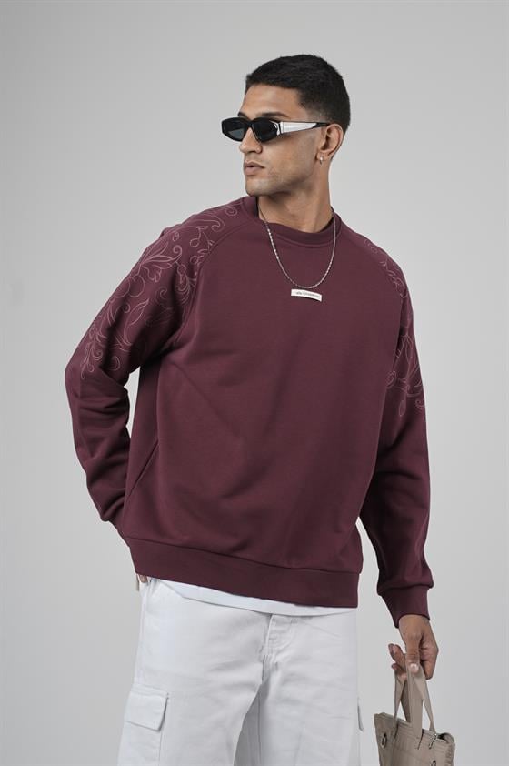 Reglan Kol Omuzları Baskılı Oversize Kesim Erkek Sweatshirt