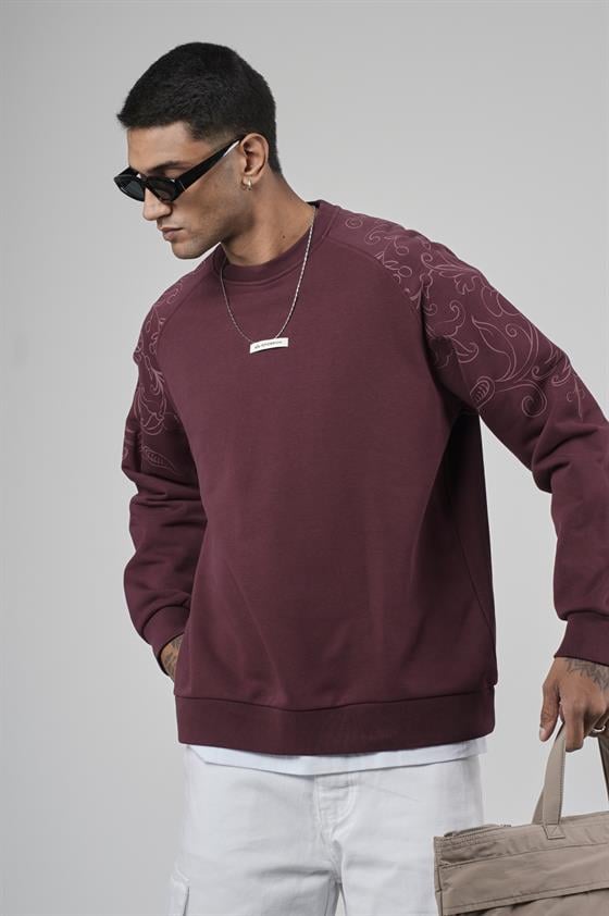 Reglan Kol Omuzları Baskılı Oversize Kesim Erkek Sweatshirt