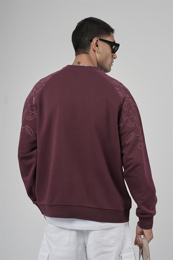 Reglan Kol Omuzları Baskılı Oversize Kesim Erkek Sweatshirt