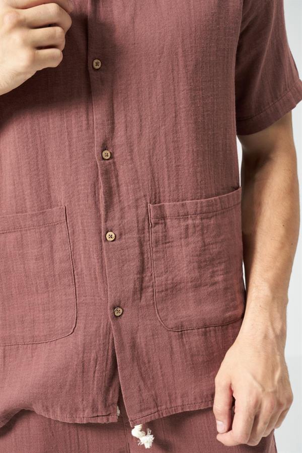 Regular Fit Kalıp Düz Renk Keten Gömlek Pantolon Erkek Takım