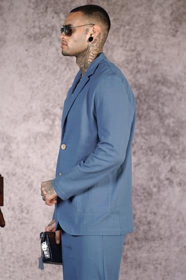 Regular Kalıp Blazer Keten Alt Üst Takım