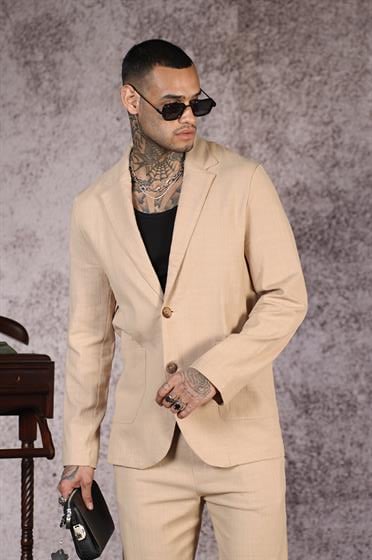 Regular Kalıp Blazer Keten Alt Üst Takım