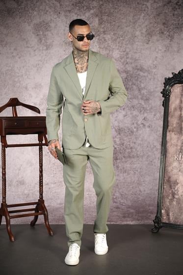 Regular Kalıp Blazer Keten Alt Üst Takım