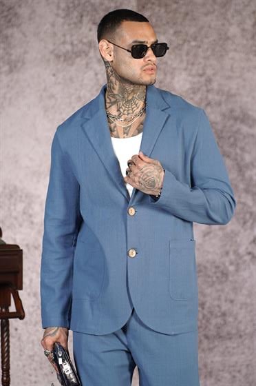 Regular Kalıp Blazer Keten Alt Üst Takım