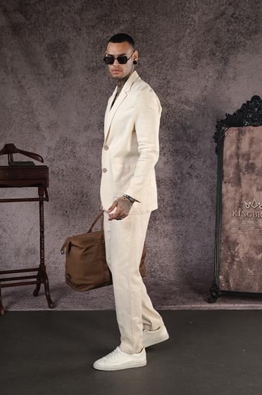 Regular Kalıp Blazer Keten Alt Üst Takım