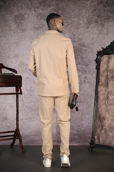 Regular Kalıp Blazer Keten Alt Üst Takım