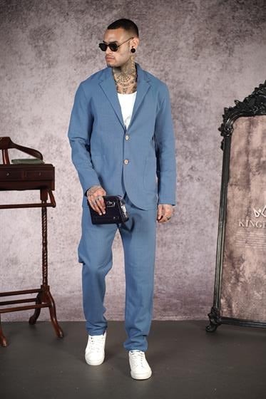 Regular Kalıp Blazer Keten Alt Üst Takım