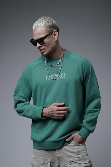 Ribanalı Yaka Reglan Kol Baskılı Oversize Kalıp Sweat