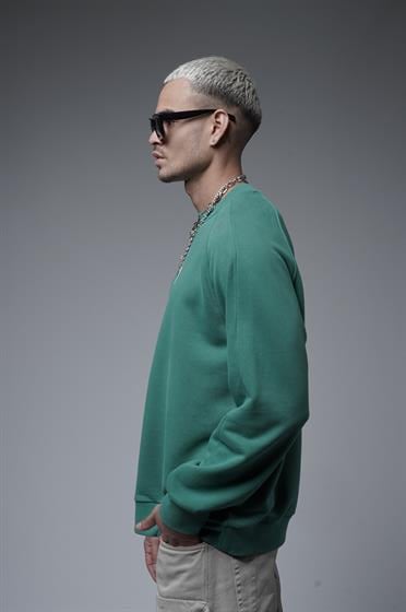 Ribanalı Yaka Reglan Kol Baskılı Oversize Kalıp Sweat