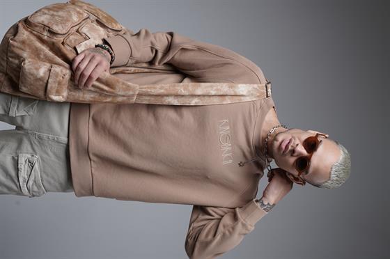 Ribanalı Yaka Reglan Kol Baskılı Oversize Kalıp Sweat