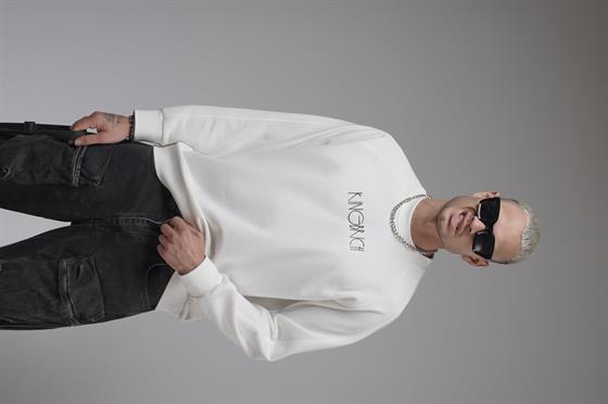 Ribanalı Yaka Reglan Kol Baskılı Oversize Kalıp Sweat