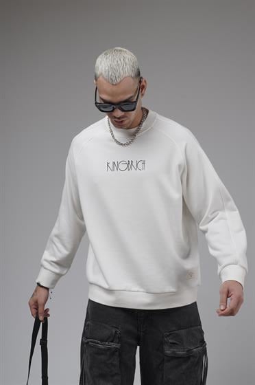 Ribanalı Yaka Reglan Kol Baskılı Oversize Kalıp Sweat