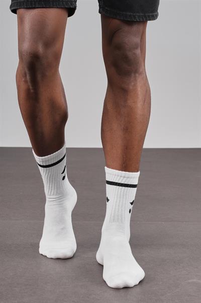 4'lü Desenli Sporcu Unisex Beyaz Çorap