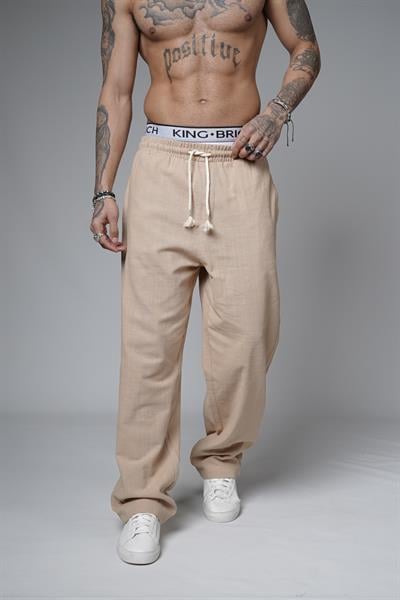 Baggy Kalıp Düz Keten Pantolon