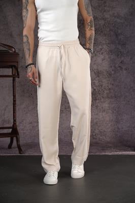 Beli Lastikli Cepli Baggy Kalıp Erkek Bej  Pantolon