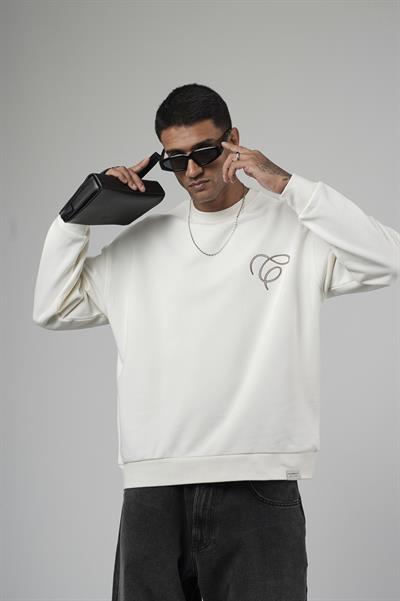 Bisiklet Yaka Baskılı Nakış Detaylı Erkek Sweatshirt
