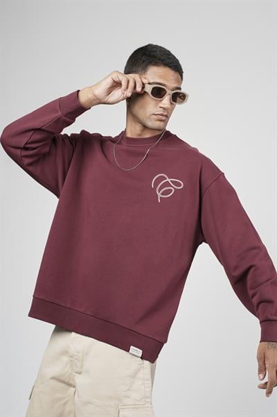 Bisiklet Yaka Baskılı Nakış Detaylı Erkek Sweatshirt