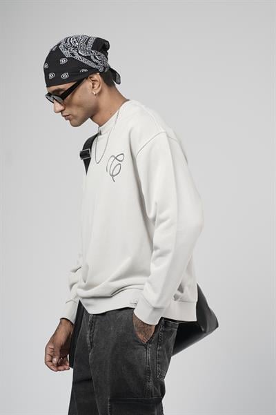 Bisiklet Yaka Baskılı Nakış Detaylı Erkek Sweatshirt