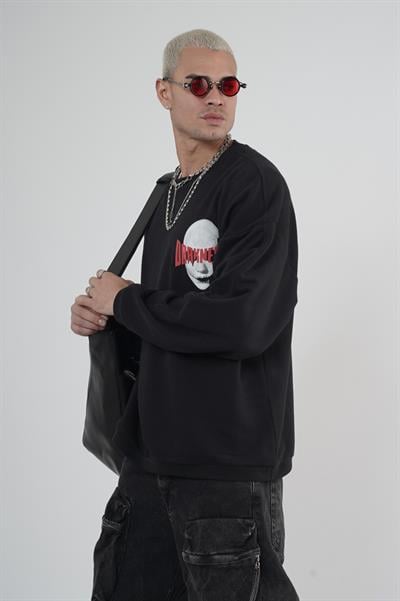 Bisiklet Yaka Darkness Baskılı Oversize Unisex Sweatshirt
