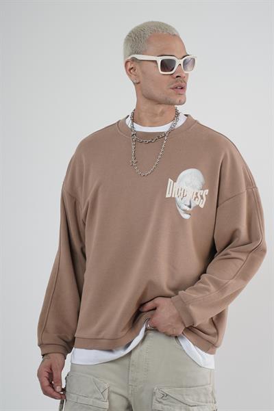Bisiklet Yaka Darkness Baskılı Oversize Unisex Sweatshirt