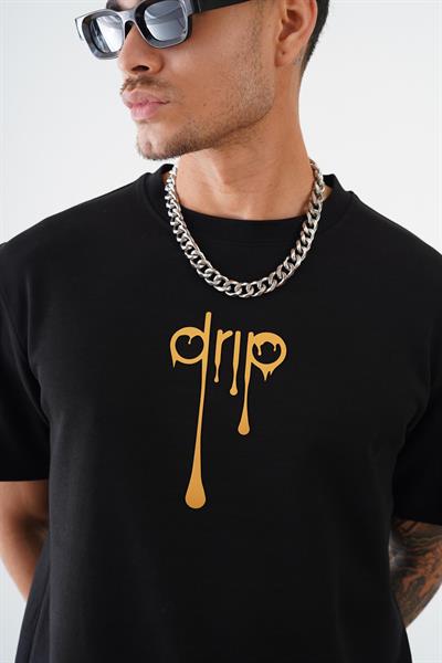 Bisiklet Yaka Drıp Baskılı Regular Kalıp Unisex Double Face Tshirt
