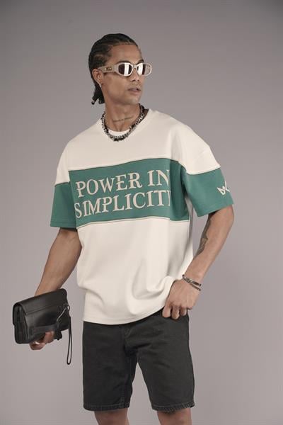 Bisiklet Yaka Garnili Biye Detaylı Oversize Unisex Tişört