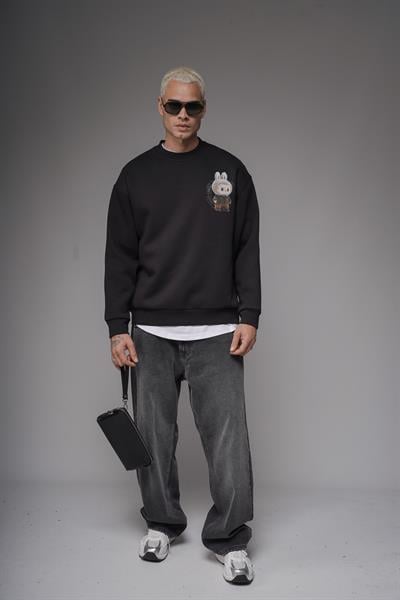 Bisiklet Yaka Labubu Baskılı Oversize Kalıp Unisex Sweatshirt