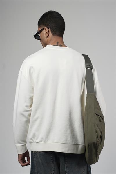 Bisiklet Yaka Lazerli Oversize Kalıp Erkek Sweatshirt