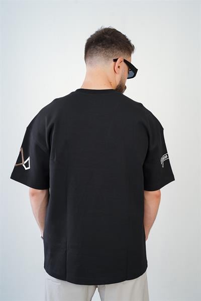 Bisiklet Yaka Logo Baskılı Nakışlı Double Face Oversize Kesim Erkek Tişört