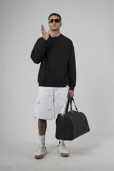 Bisiklet Yaka Logolu Oversize Kalıp Erkek Sweatshirt