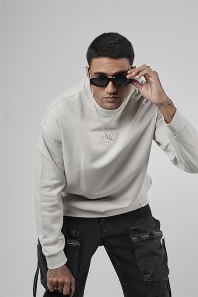 Bisiklet Yaka Logolu Oversize Kalıp Erkek Sweatshirt