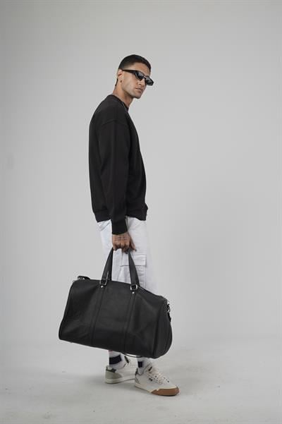 Bisiklet Yaka Logolu Oversize Kalıp Erkek Sweatshirt