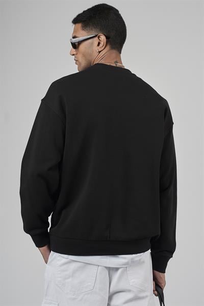 Bisiklet Yaka Logolu Oversize Kalıp Erkek Sweatshirt