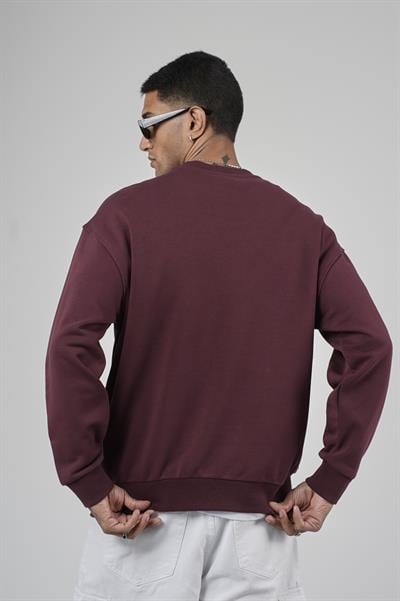 Bisiklet Yaka Logolu Oversize Kalıp Erkek Sweatshirt