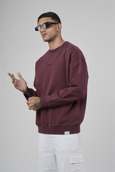 Bisiklet Yaka Logolu Oversize Kalıp Erkek Sweatshirt