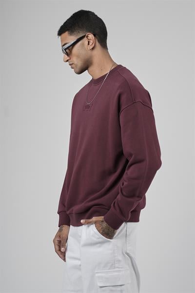 Bisiklet Yaka Logolu Oversize Kalıp Erkek Sweatshirt