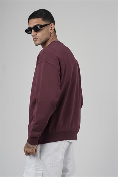 Bisiklet Yaka Logolu Oversize Kalıp Erkek Sweatshirt