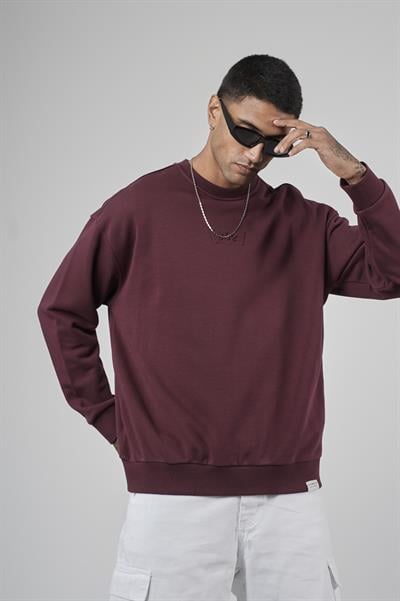 Bisiklet Yaka Logolu Oversize Kalıp Erkek Sweatshirt