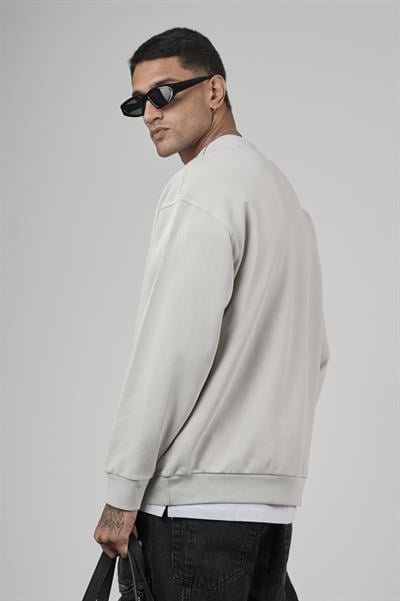 Bisiklet Yaka Logolu Oversize Kalıp Erkek Sweatshirt